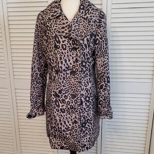 Dana Buchman Vintage Leopard Print Trenchcoat Raincoat, Size Medium